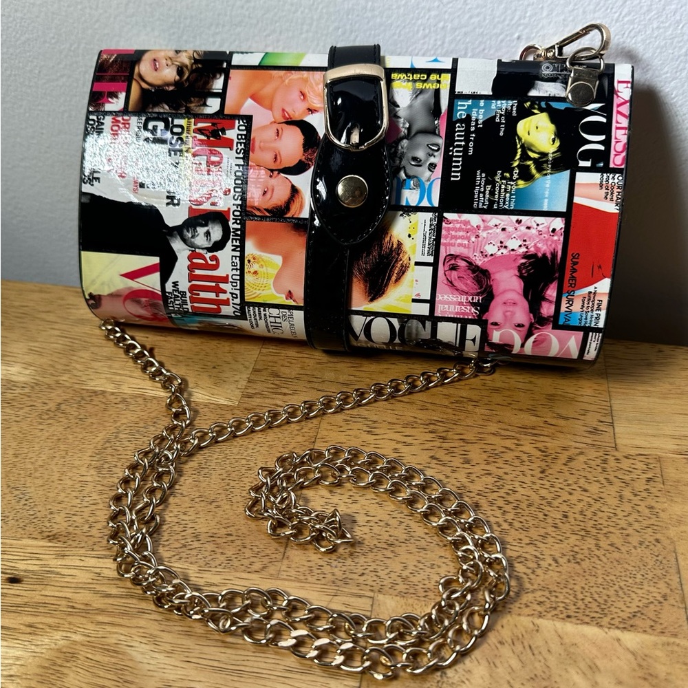 Homage to High Fashion Couture Clutch Crossbody Purse with Chain Strap